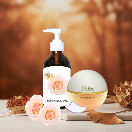 AUTUMN DUO – Rose Massage Oil for Face & Body, Full Moon Mask for Face & Decolletage